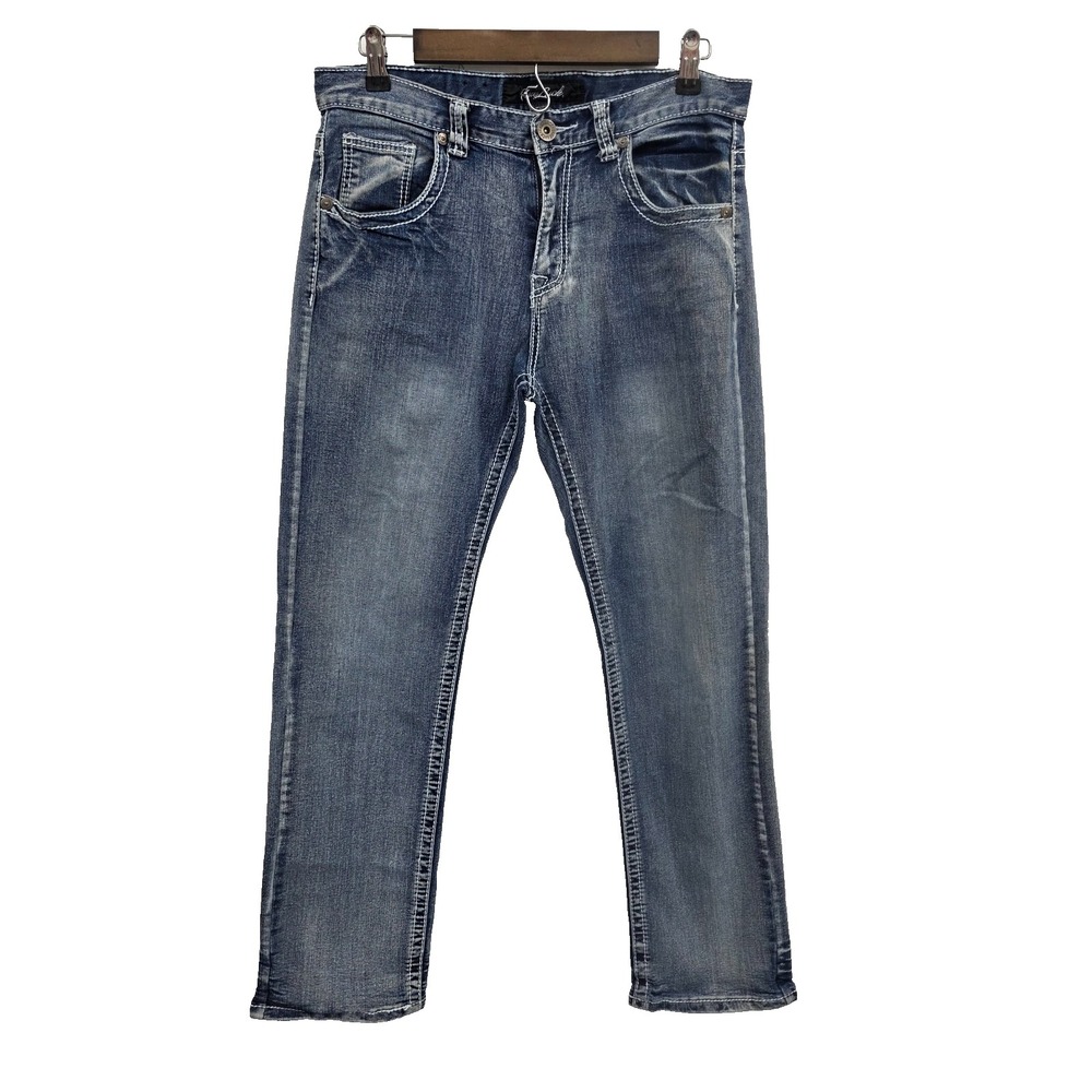 TrueLuck Mens 32x30 Straight Leg Jeans Blue Medium Wash Casual‎ Denim Pants
